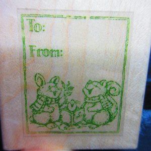 To & From Woodland Creatures Rubber Wood Mounted Stamp 2.5" X 2.25"